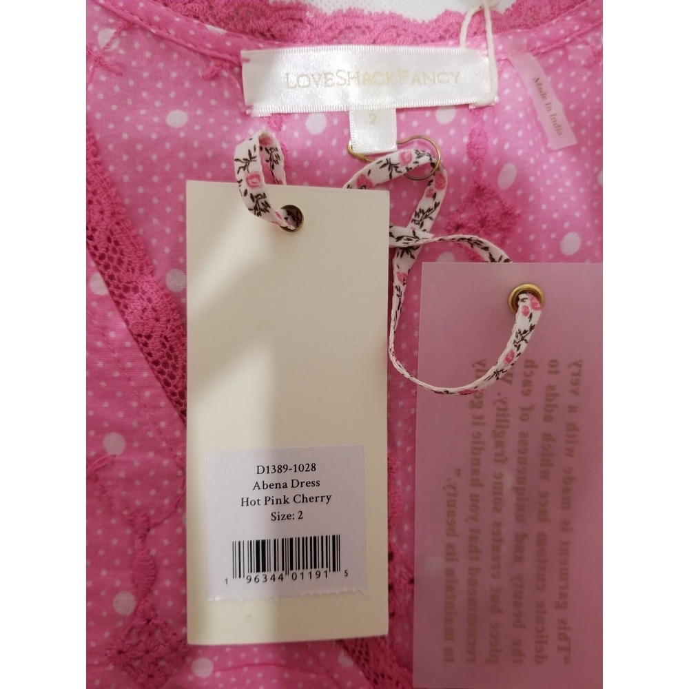 NWT LoveShackFancy Abena Cotton V-Neck‎ Midi Dress in Hot Pink Size 2 $495 - Picture 7 of 7
